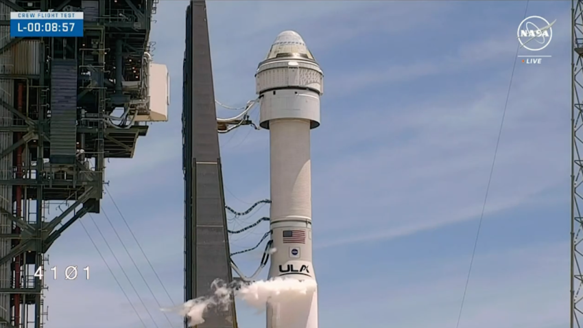 Boeing’s Starliner capsule, atop an Atlas V rocket, sits on the launch pad at Space Launch Complex 41 Saturday, June 1, 2024, in Cape Canaveral, Fla